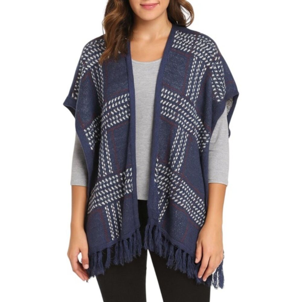 Arizona Jean Co. Women’s Open Front Plaid Fringe Vest | Size Medium